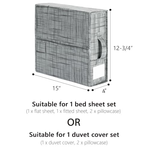 SheetCube Bed Sheet Organizers and Storage 8 Pack, Foldable Linen Closet Organizer with Window and Label, Bedding Storage Box Container for, Duvet Cover Set, Bed Sheet Set - Pattern Grey