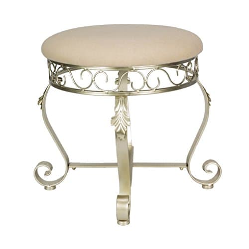 ISOnline Spa Inspired Vanity Stool Beige Round Pewter Base
