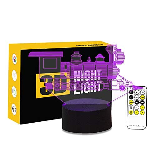 Cirkooh Train 3D Optical Illusion Lamp 7 Colors Change Remote Control and Touch Button Children Kids Bedside Table LED Night Light