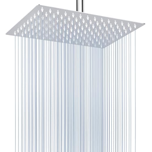 Voolan Rain Shower Head - High Flow Large Rainfall Shower Heads Made of Stainless Steel - Waterfall Bathroom Square Showerhead - Ceiling or Wall Mount (12 * 8 Inch Rectangle, Chrome)