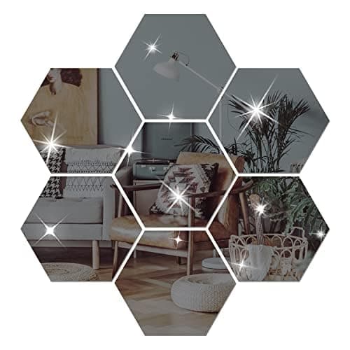 NAILDOKI DIY Wall Decals Acrylic Mirror Sticker Set, Hexagon Mirror Wall Stickers for Living Room Bedroom Decor (Black)