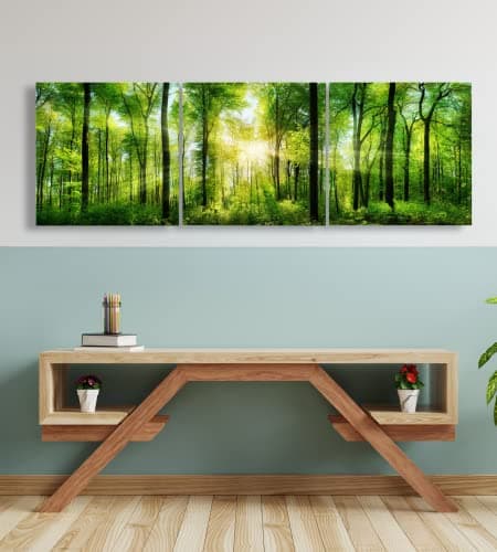 Forest Wall Art Decor - Large Canvas Art 24x72 - 3 Panel Green Nature Print - Forest Picture of Trees Wall Art - Landscape Nature Canvas Wall Art for Living Room, Bedroom & Office
