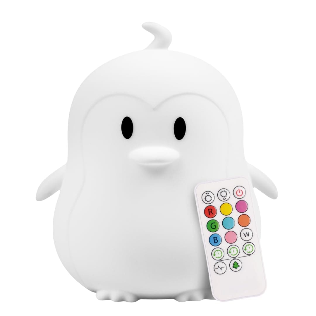 Remote Control Silicone Night Light for Kids - Penguin Design with 9 Soft Colors & Sleep Timer - Rechargeable, Battery-Operated Lamp for Bedroom | Baby Nursery, Toddler, Girls, Boys