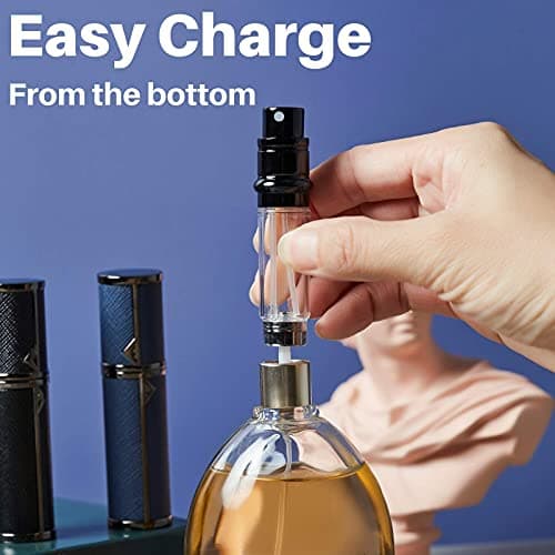 Refillable Leakproof Perfume Atomizer, Portable Easy to fill 5ml Luxury Leather Empty Pump Travel Perfume Spray bottle Atomizer for Man and Woman (A-Black(BK))