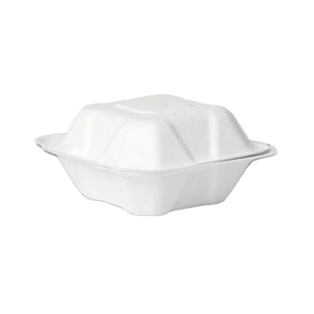 100 x 6" Bagasse Takeaway Burger Box - fully biodegradeable and compostable.