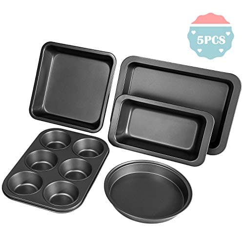Bakeware Set 5-pice Bakeware Set Nonstick 6cup Muffin Tin and Round Cake Baking Pans and Square Cake Pan Nonstick and Toast Bread Pan and Baking Pan Non-stick Rigidity Black Nonstick
