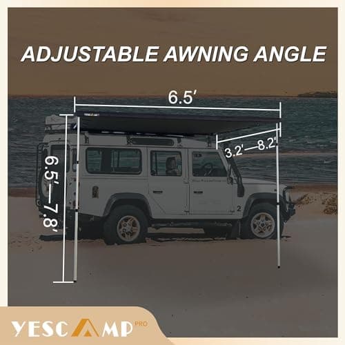 Vehicle Awning Rooftop Pull-Out Tent Semi-Automatic Aluminium Retractable Outdoor Car Side Awning, 4x4 Accessories,Weather-Proof UV50+for Jeep/SUV/Truck/Van, Black (2000x2500)