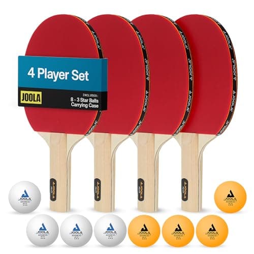 JOOLA 4-Player Indoor Table Tennis Hit Set (Bundle Includes 4 Rackets/Paddles, 8 Balls, Carrying Case)