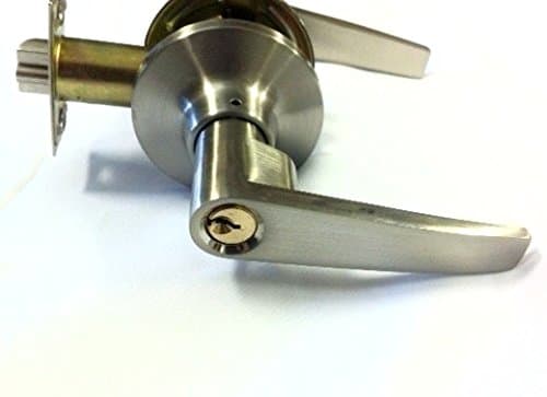 BUGOODS Satin chrome lockable door handle set + door lock with 4 keys and install instructions -BU001