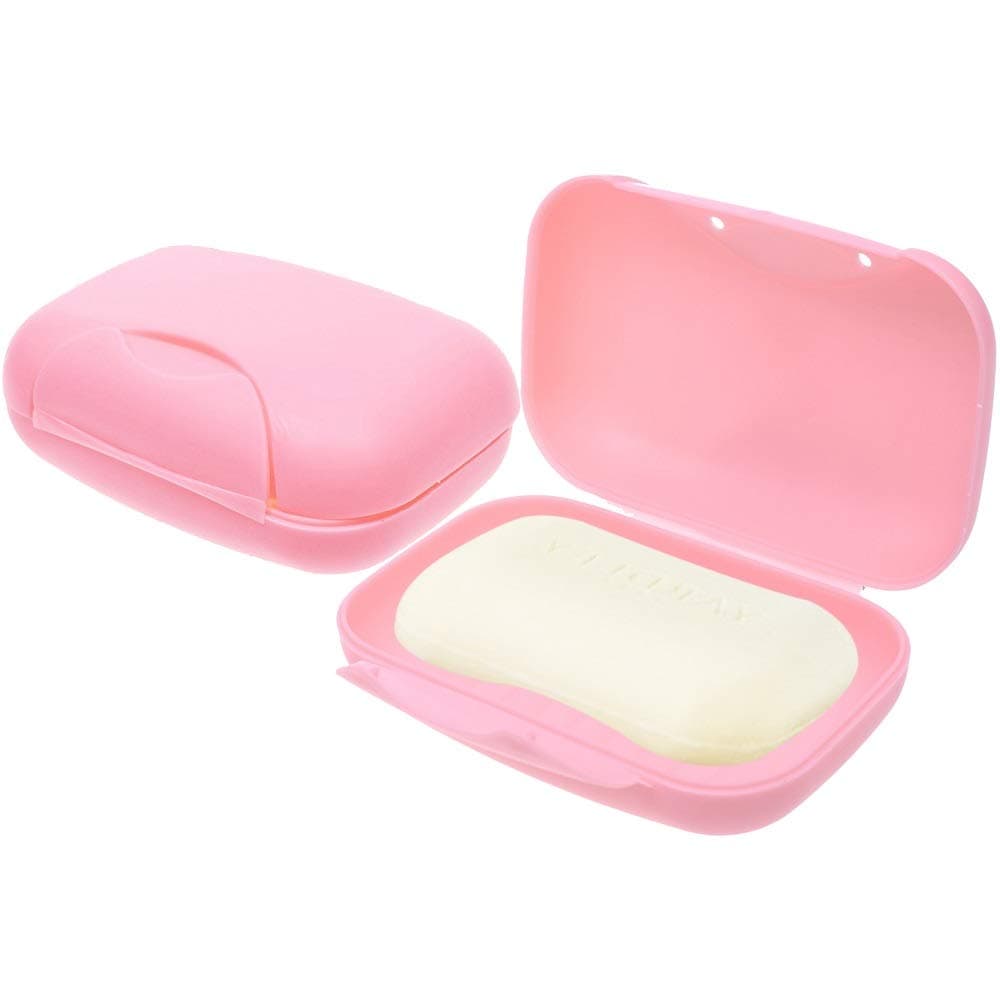 Soap Box Holder, Soap Dish Soap Savers Case Container for Bathroom Camping Gym (2 Pack Pink)