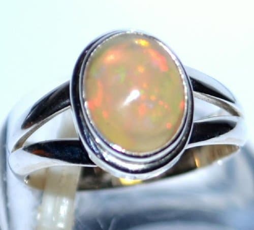 Solid Sterling Silver Natural Fiery Opal Solitaire Ring (Size J) New Gift, Handmade, October Birthstone, Ladies Rings