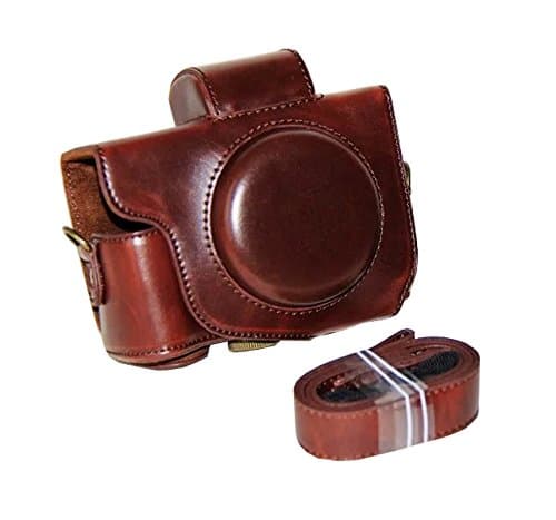 JUNIPA Detachable Camera Leather Case Protective Bag for Canon PowerShot G5X - Coffee