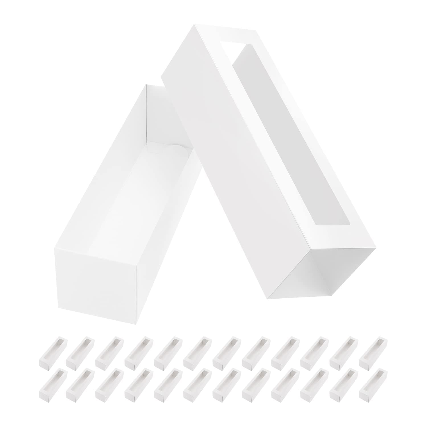 25 Macaron Boxes for 6 Macarons White Macaron Boxes with Interior Measurement 7.3" x 1.9" x 1.9" Macarons Gift Boxes with Clear Window (without Macaron inside)