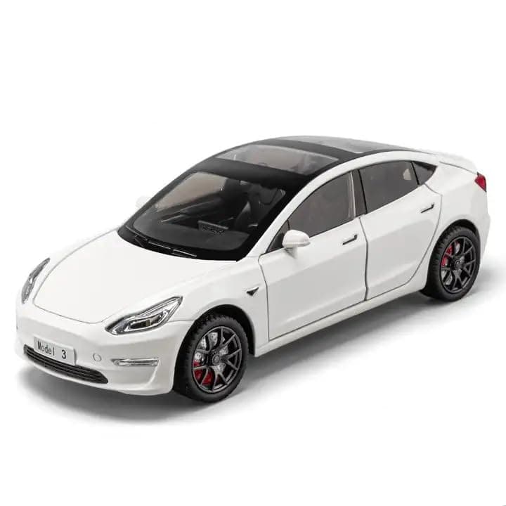 1/24 Big Tesla Model 3 Toy Car Metal Pull Back Diecast Car with Openable Door and Sound Light, Gifts Toys for Kids【 White 】