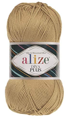 100% Microfiber Acrylic Alize Diva Plus Silk and Mercerized Effect Knitting 3 DK & Light Worsted Crochet Yarn Lot of 4 Ball skeins 400gr 962 yds Color (298 - Caramel)