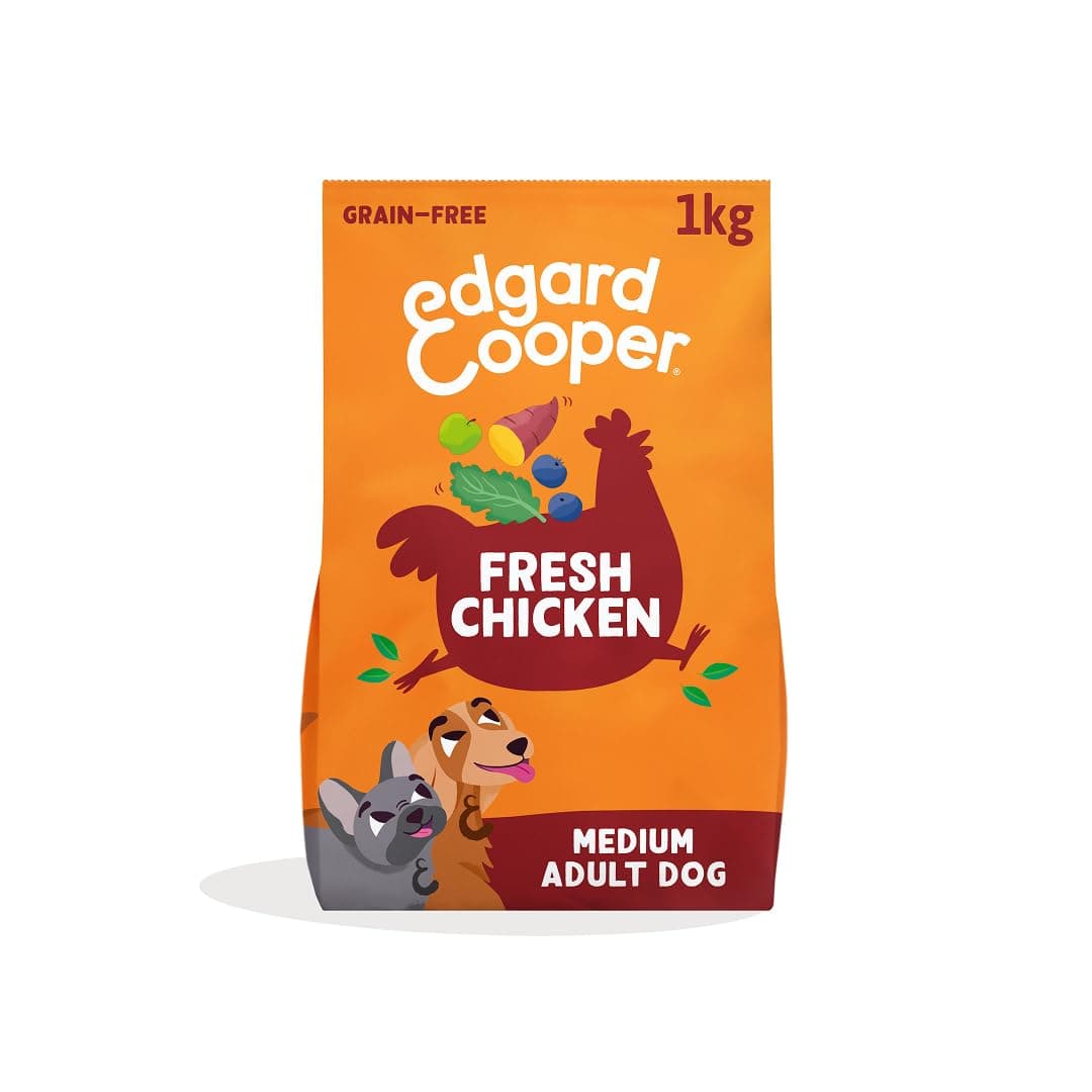 Edgard & Cooper Grain Free Dry Dog Food For Medium Breed Adult Dogs (1kg), Fresh Chicken, Balanced Fibre For Gut Health, With Apple, Sweet Potato, Kale and Blueberry, Never Meat Meal