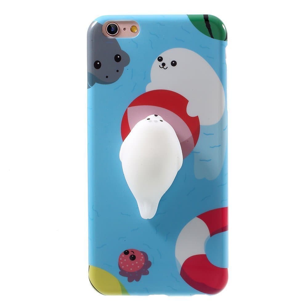 Squishy Animals Case,Cute 3D Soft Silicone Cute Bear Toy on Back for Release Stress Protective Phone Cover for iPhone SE 5s 5 (Ocean Seal)