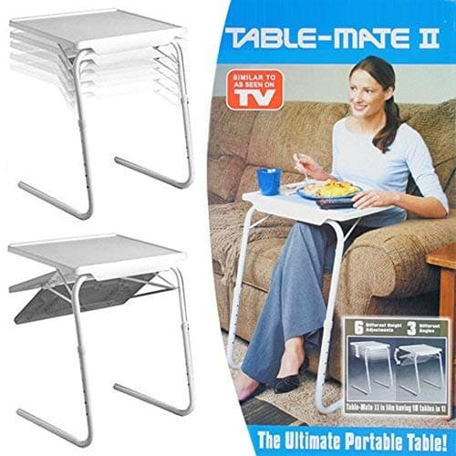 Adjustable Folding Table for TV, Dinner, Laptop, Travel Desk Table Mate White