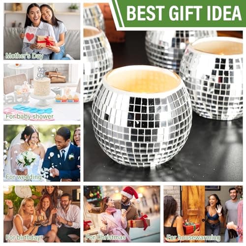 Hsei 16 Pcs Disco Ball Votive Candle Holders Bulk Includes 8 Pcs Disco Ball Glass Candle Holders and 8 Pcs LED Tealight Candles for Table Centerpiece Christmas Wedding Party Decoration Birthday