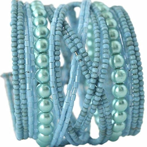 The Beaded Soul Women's Braided Pearl Cuff Turquoise