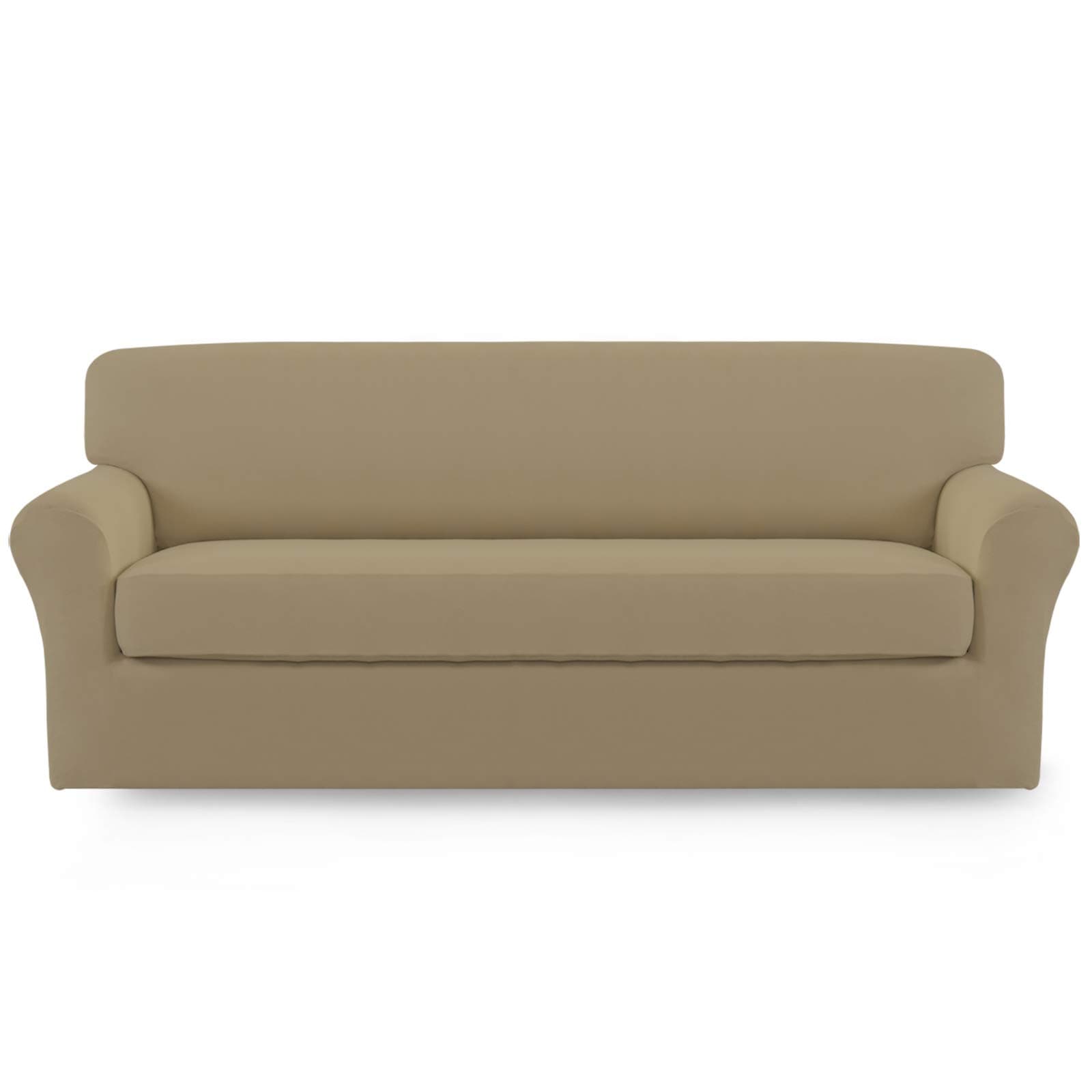 Easy-Going 2 Pieces Microfiber Stretch Sofa Slipcover – Spandex Soft Fitted Sofa Couch Cover Washable Furniture Protector with Elastic Bottom Kids Pet(Sofa,Tan)