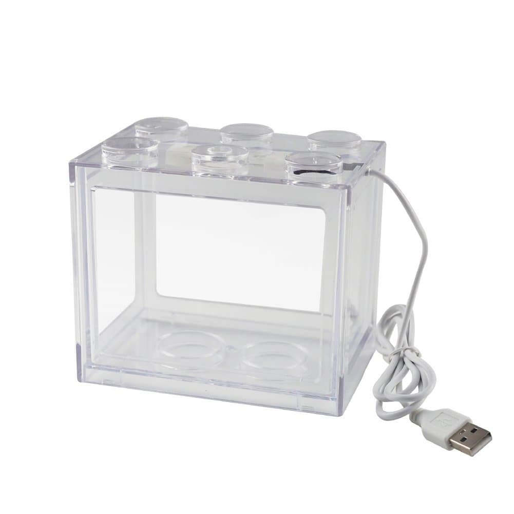 OMEM USB Mini Fish Tank, Desktop Micro-Landscape LED Aquarium Kit, Building Blocks Superimposed Fish Tank