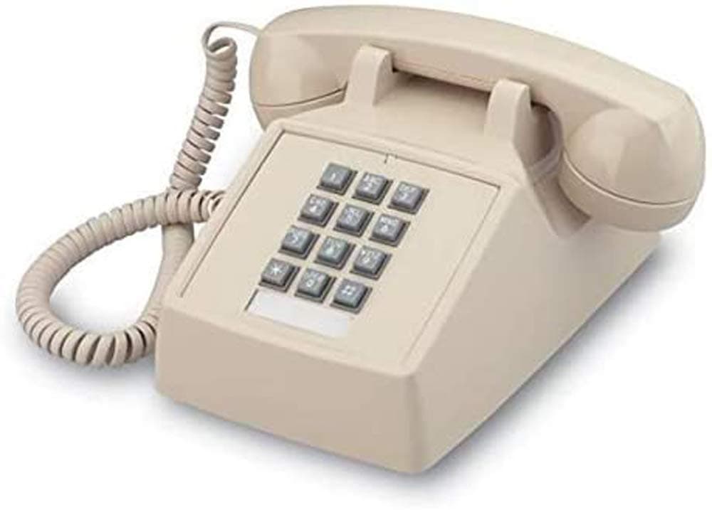 Global Source Digital Technologies Single Line 2500 Classic Analog Desk Phone with Volume Control, 2 Ports, Handset and Line Cord Included, Beige (Ash)