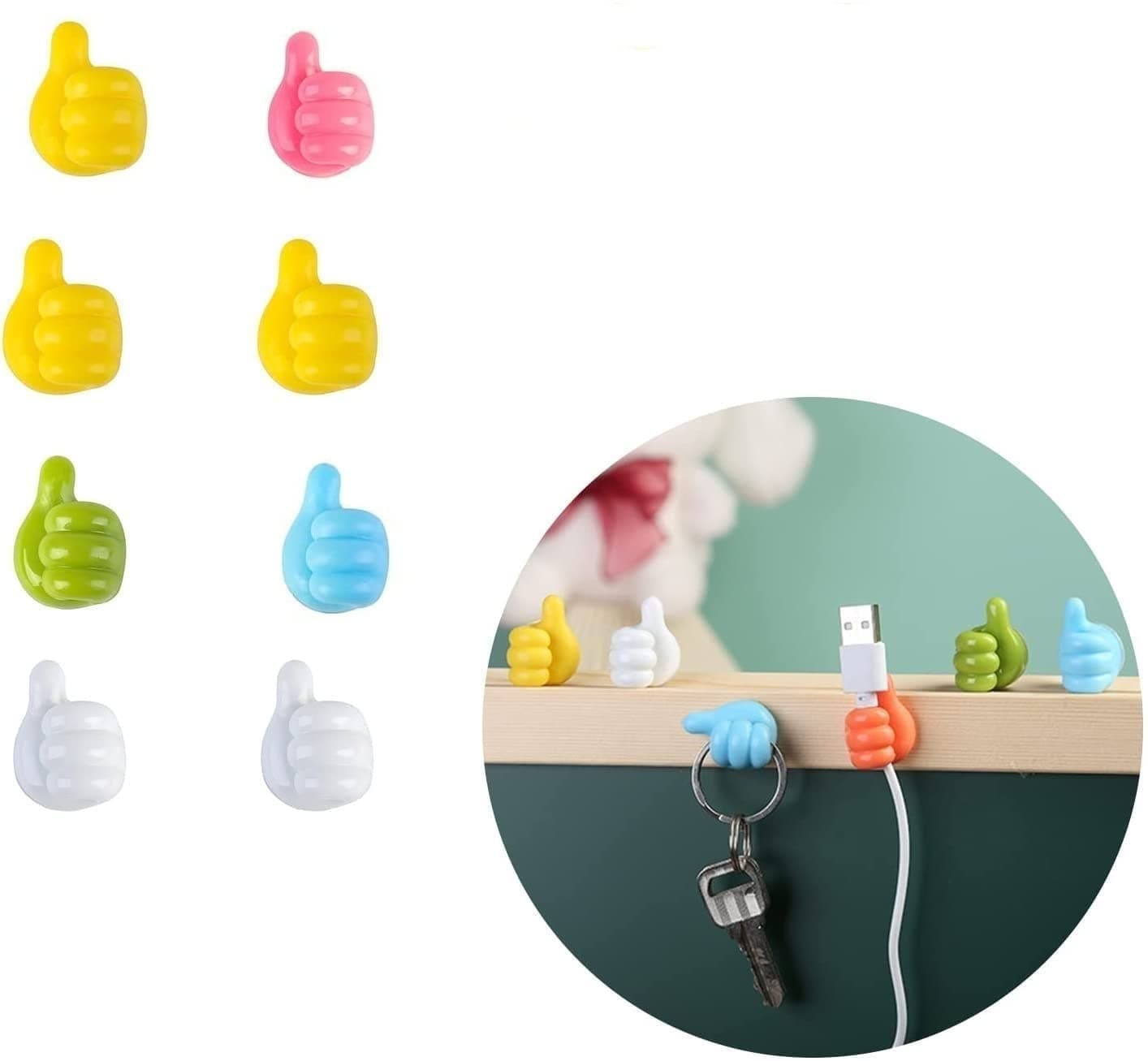 Self Adhesive Multi-Function Silicone Thumb Wall Hooks, Silicone Hooks Desk Wire Management Wall Storage, Hooks for Toothbrush Holder, Belt, hat, Makeup Brush, Home, Office (8pcs)