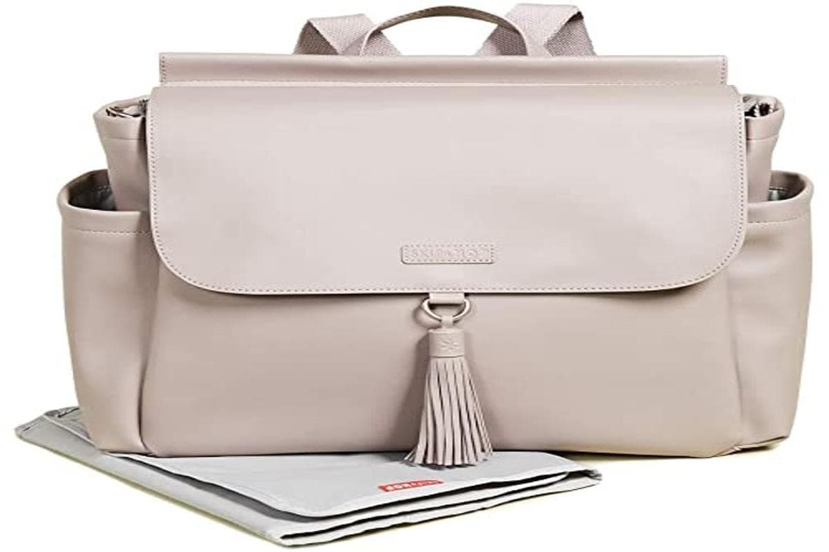 Skip Hop Diaper Bag Backpack, Greenwich Multi-Function Baby Travel Bag with Changing Pad and Stroller Straps, Vegan Leather, Portobello