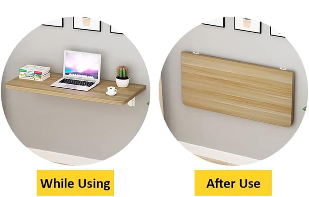 VITION Computer Wall Mount Stand Folding Wall-Mounted Drop-Leaf Table,Metal Folding Shelf Bench Table Bracket (Walnut, 60 X 100 cm)