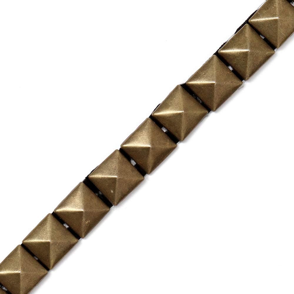 2-Yards 10mm (3/8'') Hot Fix Pyramid Stud Nailhead Trim, Metal Iron-on Nailhead Trim, TR-11013 (Antique Gold)