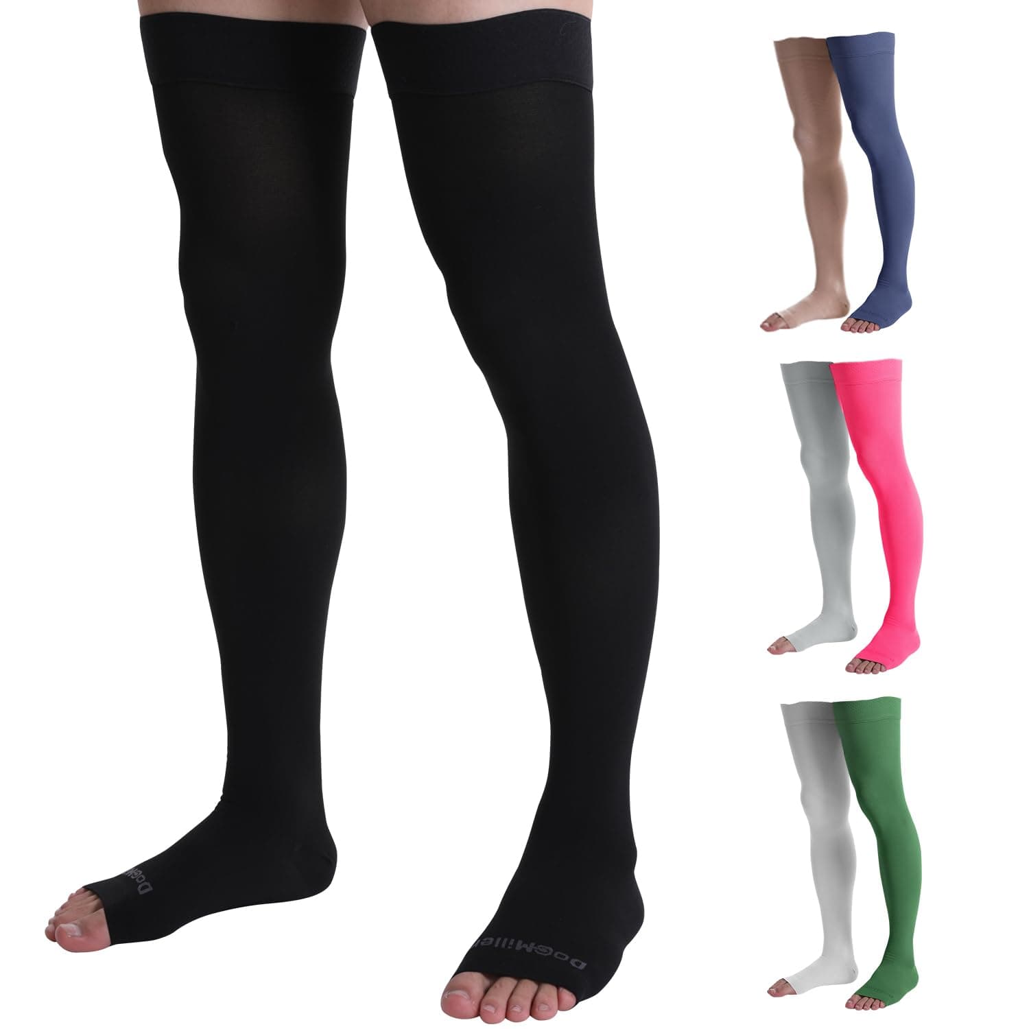 Doc Miller Thigh High Compression Socks - Open Toe, 20-30mmHg for Varicose Veins, Calf, Leg & Ankle Support, Pregnancy & Maternity Stockings, Small to Plus Size