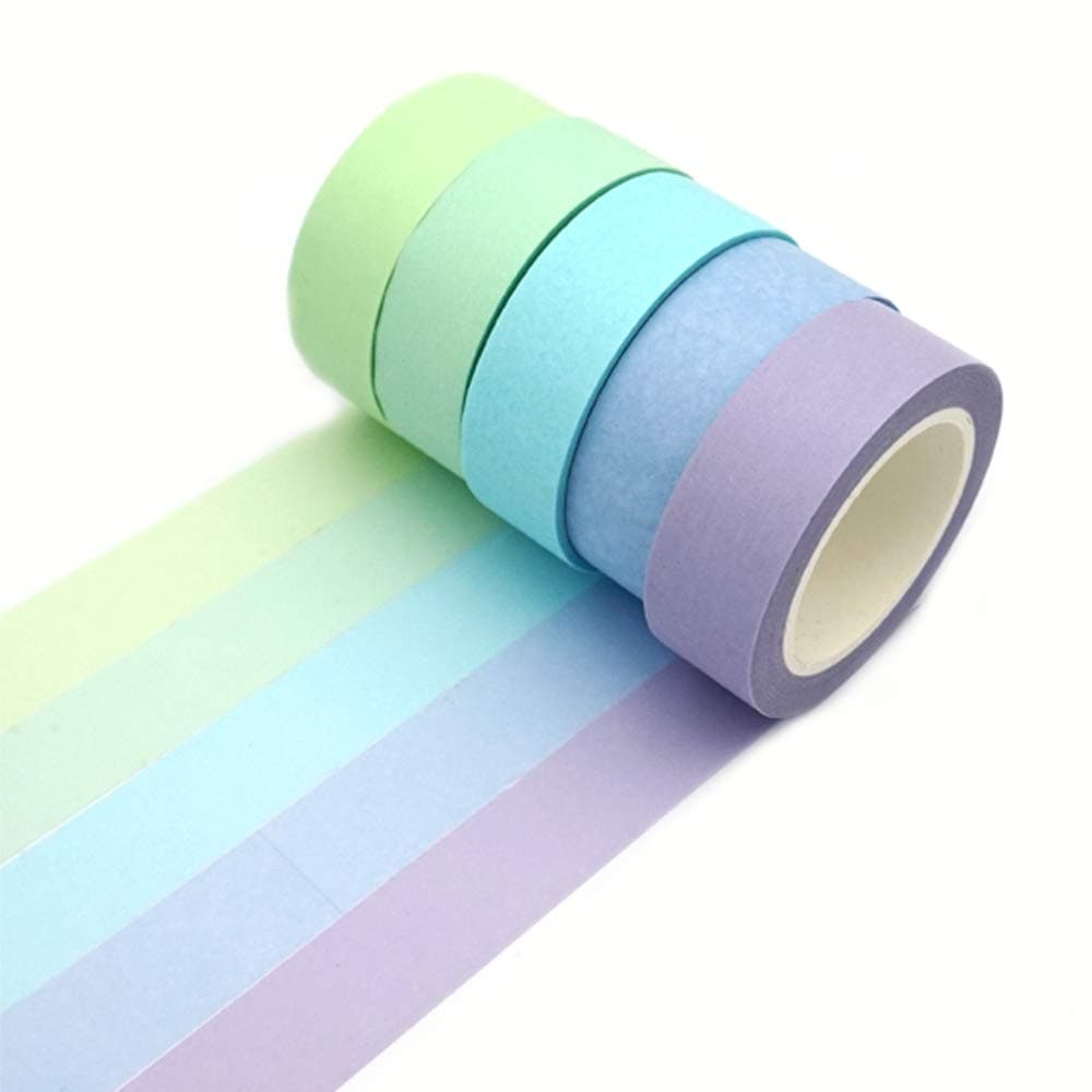 ERCENTURY Washi Masking Tape Set, Assorted 5 Rolls, Decorative Writable Tape, for Fun DIY Art Supplies, Scrapbooking Crafts Wrapping (Blue-Toned)