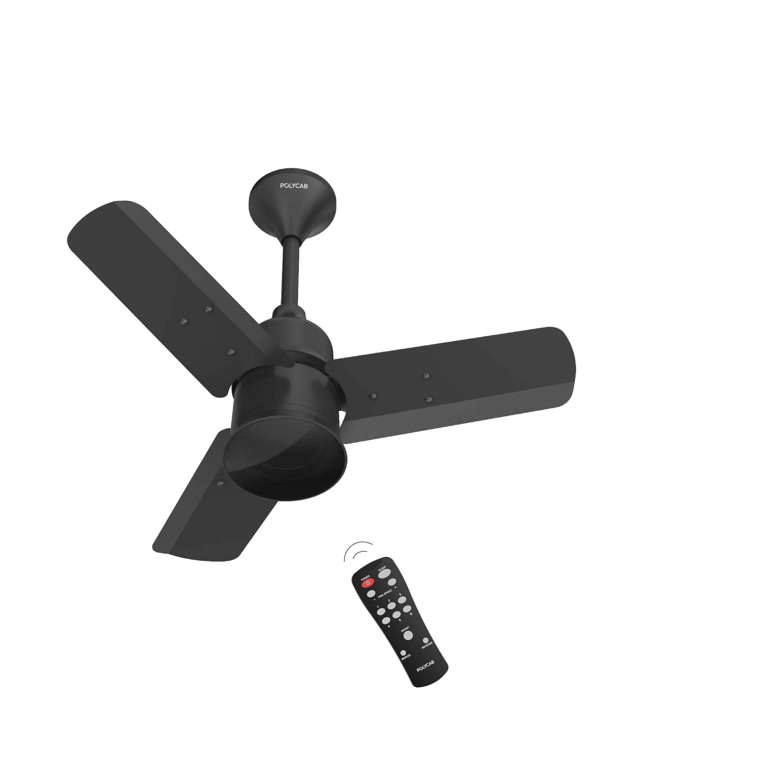 Polycab Silencio Mini 600mm 5-Star BLDC, Remote Ceiling fan for home | 55% Energy Saving, 100% Copper, High Speed, 25 Speed Setting, Reversable & Timer | 4-yr Warranty【Matt Black】