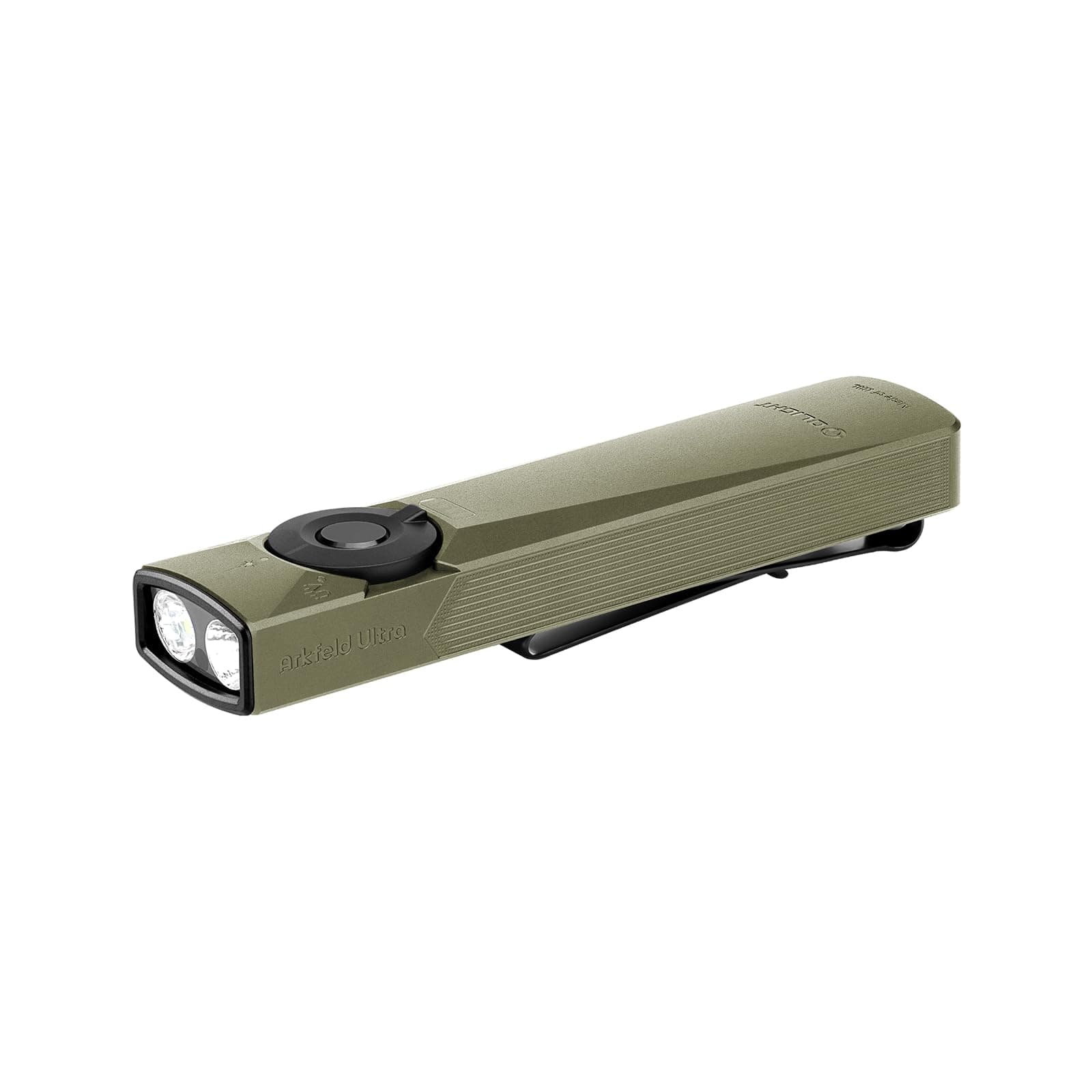 Arkfeld Ultra 1400 Lumens EDC Flat Flashlight, Rechargeable Compact Pocket Flash Light Combines White LED, UV and Green Beam, Triple Sources Perfect for Checking, Working (Olive-Green)