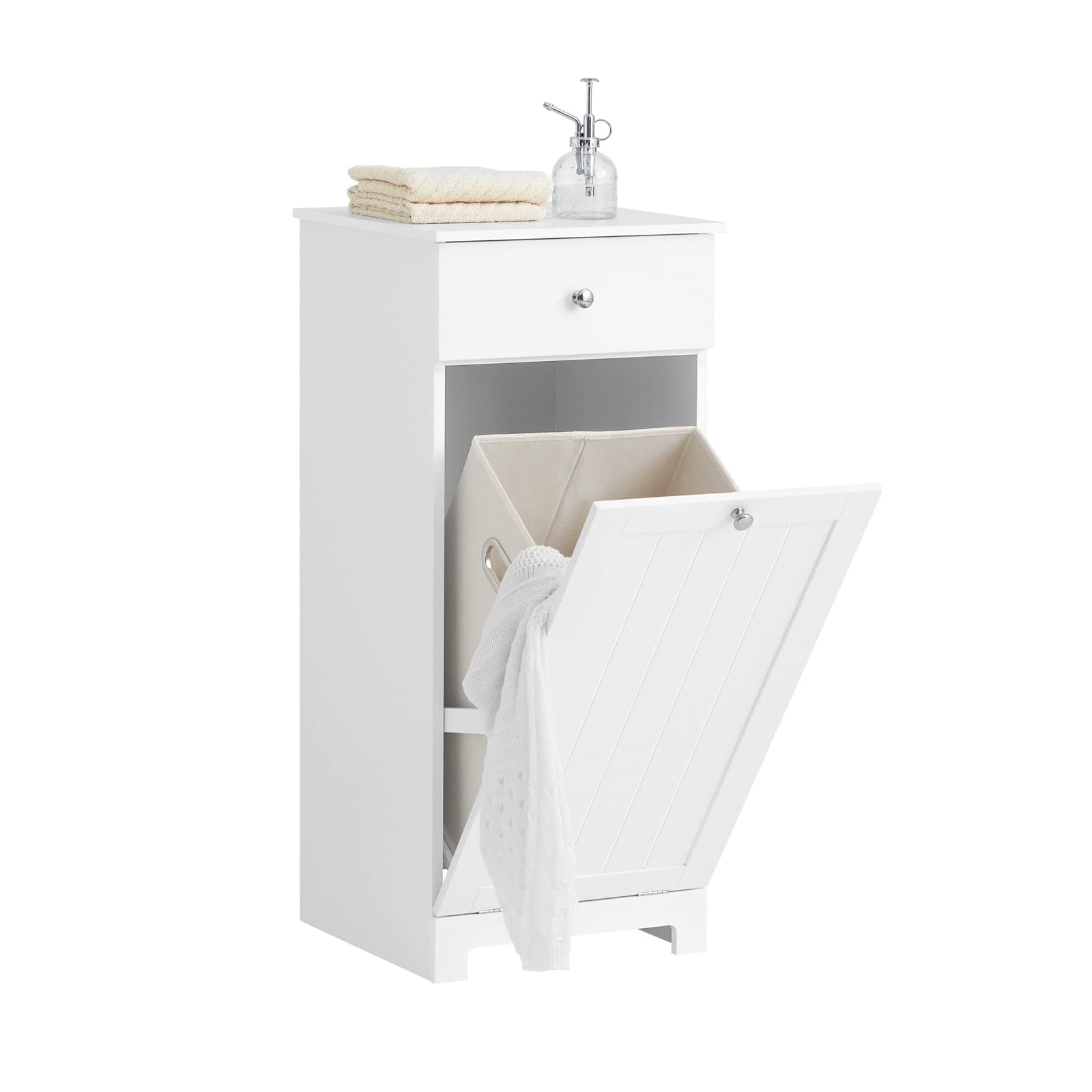 SoBuy Laundry Cabinet, Bathroom Storage Cabinet with Laundry Basket Space-Saving Storage Unit White W40 x D38 x H90cm BZR21-II-W