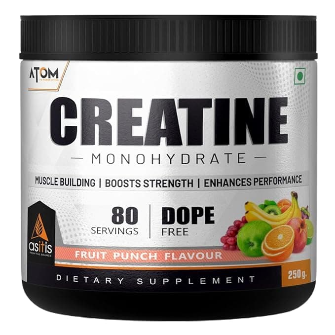 AS-IT-IS ATOM Creatine Monohydrate 250g, Fruit Punch, Dope Free, Enhances Performance, Promotes Muscle gains