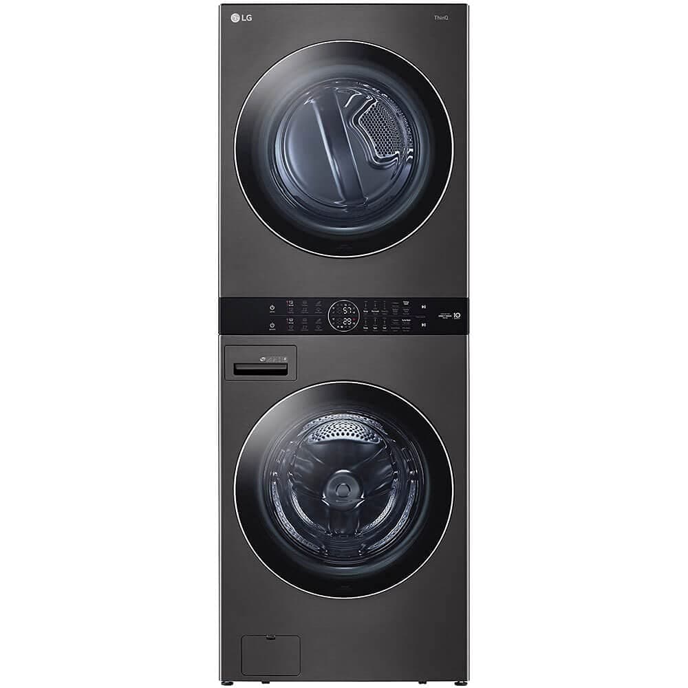 LG WashTower Stacked Smart Laundry Center 4.5 Cu.Ft. Front Load Washer & 7.4 Cu.Ft. Electric Dryer in Black Steel w/Steam WKEX200HBA