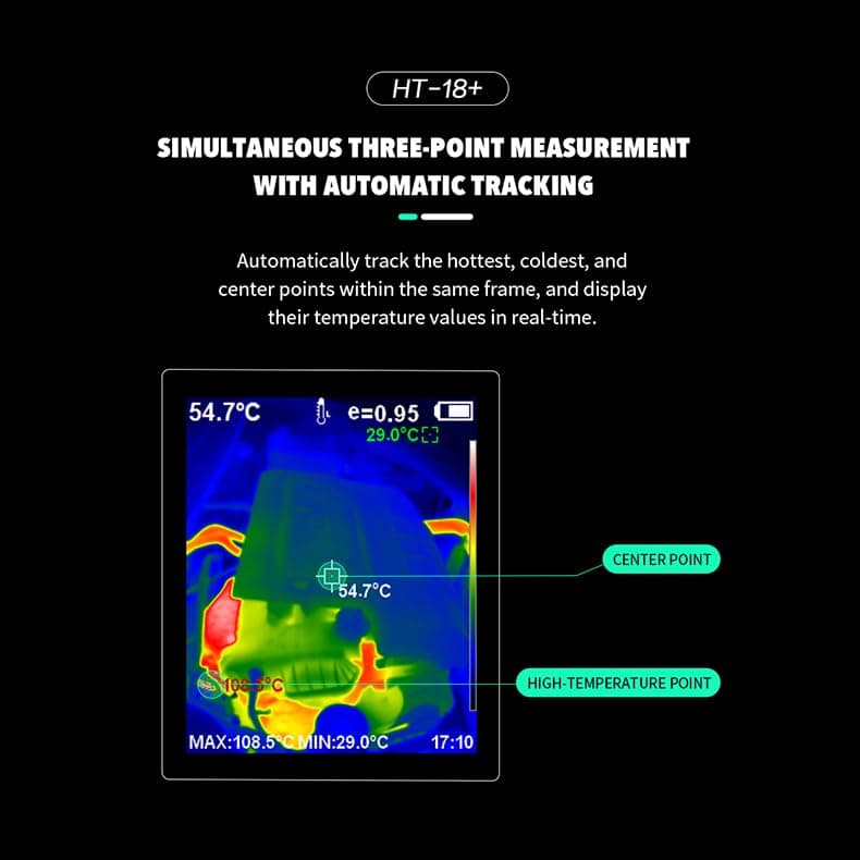 256X192 Higher IR Resolution HT-18+ Handheld Thermal Camera from HTI - Newest Update, IR Resolution Improved to 256x192 with 25 HZ, 300,000 Pixels, Easy to Read 3.2" Color Display, includes Battery
