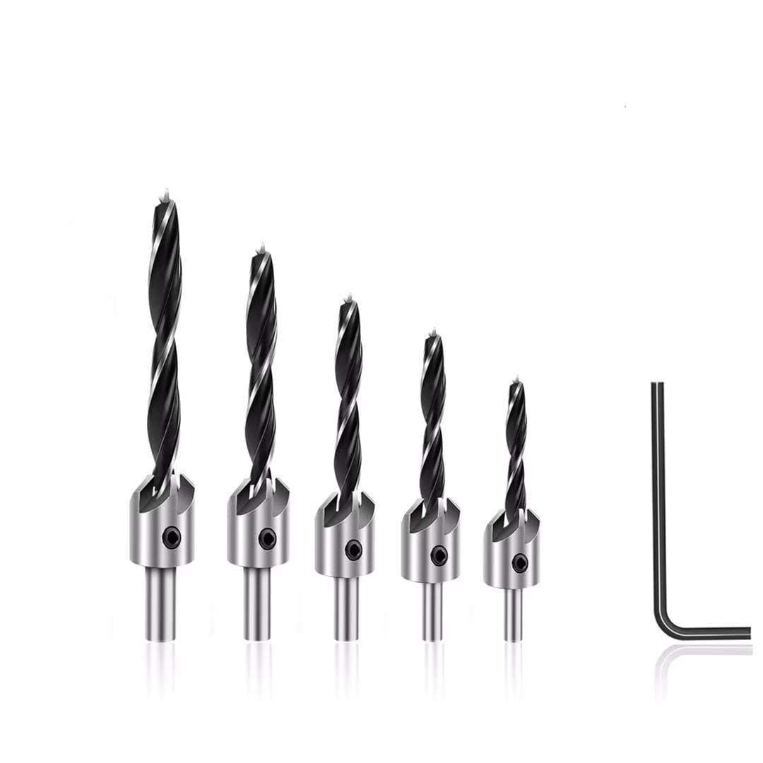LittleSmith 7Pcs Countersink Drill Bits Set, High Speed Steel Drill Bits Set with 7Pcs Carpentry Reamer Woodworking Chamfering Counter Bits and One L Hexagon Wrench Perfect for Woodworking