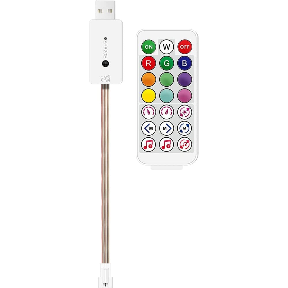 SP620E Bluetooth USB Mini Controller for WS2812B WS2811 SM16703 UCS1903 LED Module Pixel Strip DC5V Sync Built-in Microphone Music/Timer/Group Control APP/IR Remote Control