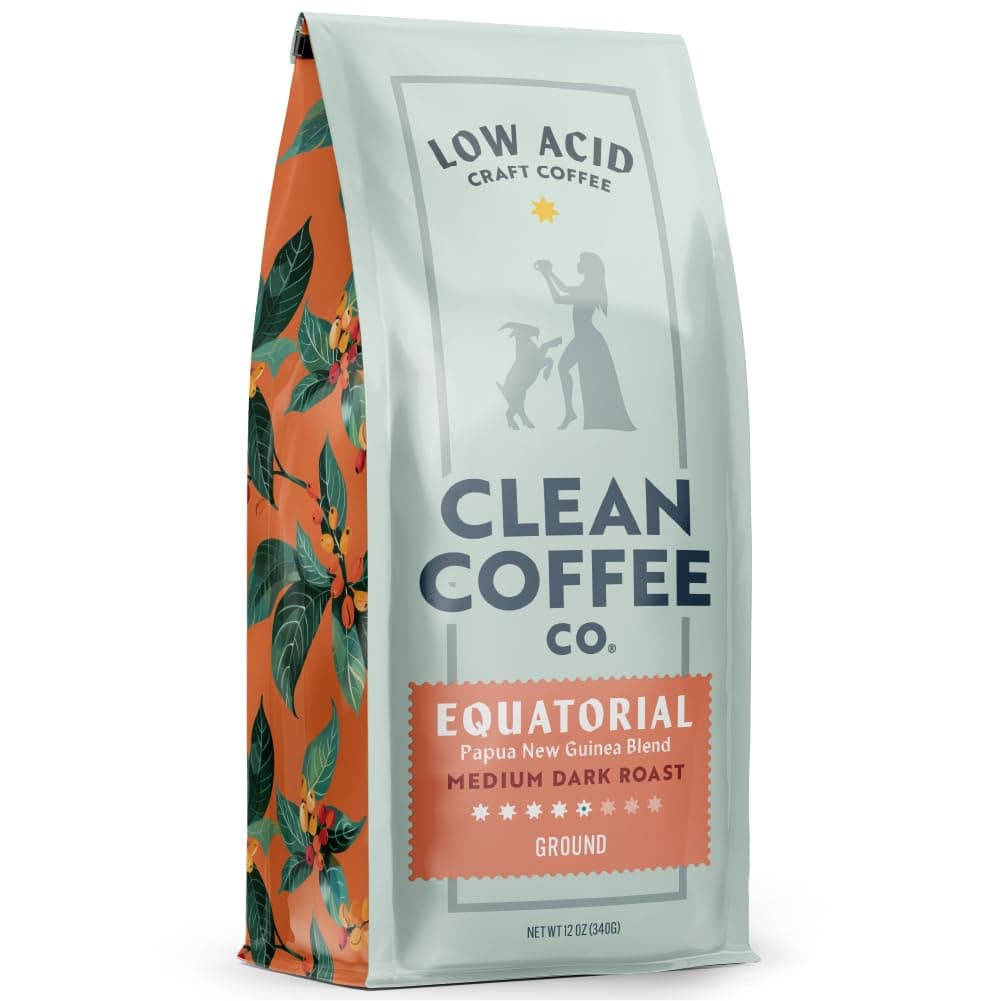 Clean Coffee Co. - Low Acid Medium-Dark Roast, Tested for Molds and Toxins, Papua New Guinea Blend, Notes of Milk Chocolate and Roasted Almonds (Ground, 12 oz Bag)