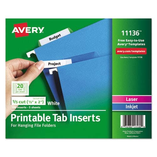 Laser/Inkjet Inserts For Hanging File Folders INSERT,1/5CUT,F/TABS,1C 6R1176 (Pack of50)