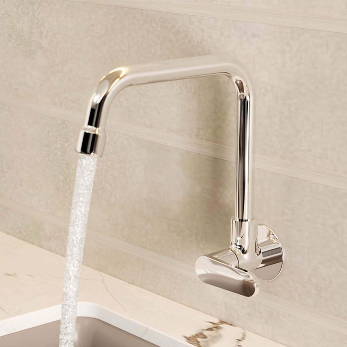 Beam Kitchen Tap, Wall Mount, Cold Only, Brass Material, 360 Degree Swivel, Polished Chrome Finish (25418IN-4-CP), Superior Foam Flow, 10 Years Warranty