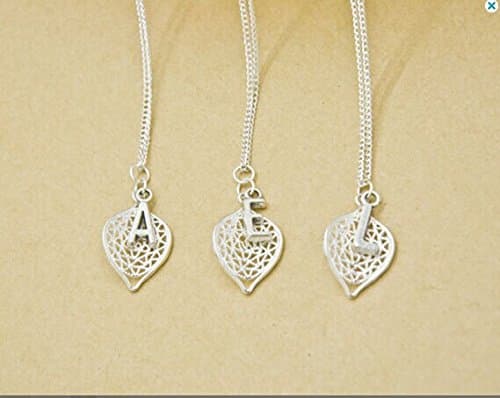 Cute Initial Necklace, Hollow Out Leaf with Personalized Silver A-Z Alphabet Letter Necklace, Wedding Necklace, Bridesmaid Gift