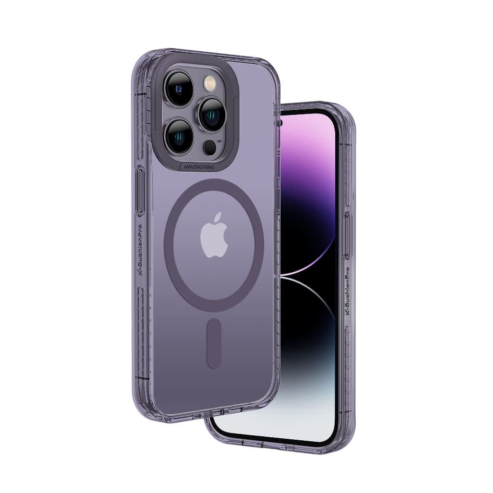 AMAZINGthing for iPhone 14 Pro Max Case Compatible with Magsafe Accessories, 10 Feet Drop-Proof Magnetic Case, Raised Edges to Protect Camera and Screen, Clear Purple