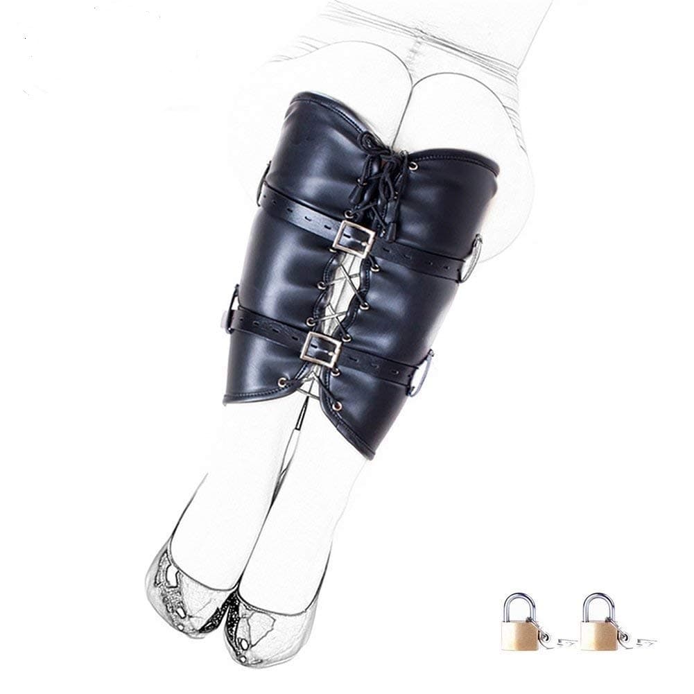 Legs Binding Restaint Leather Sleeve - Davidsource Legs Or Arm Binder Lace-up Leather Single Sleeve Shanks Locking Restaint Harness Bondage Sex Toy (Black)