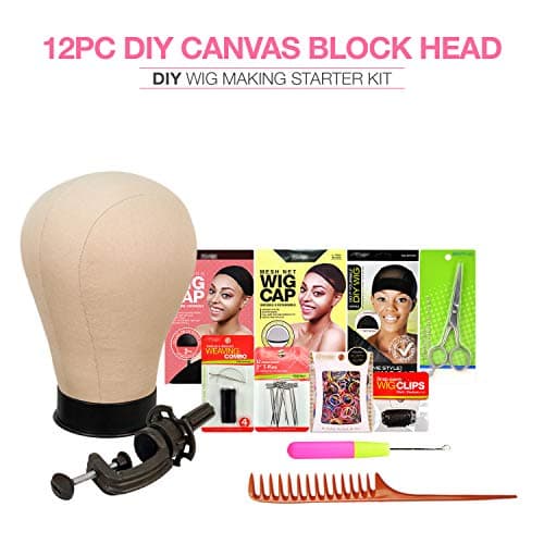 Studio Limited Canvas Block Head DIY Wig Making Starter Kit 12pcs (23") Mannequin Head Wig Display and Stand for Wig Styling