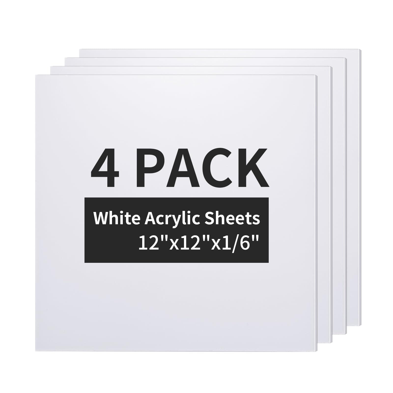 4 Pack Sublimation Acrylic Blanks Sheets 12" x 12" White,1/6" Thick(4 mm) Custom Name Plates for Stanley 40 OZ Tumblers,Acrylic Sheets for Xtool Glowforge 40 W Cutting DIY Projects
