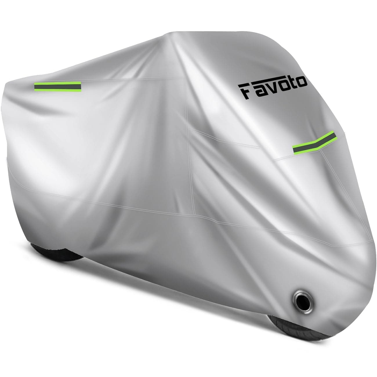 Favoto Motorcycle Cover Waterproof Outdoor Motorbike Vehicle Cover 96.5" Long XXL All Reason UV Protection with Night Reflective Strips Windproof Buckle Lock-Holes Storage Bag Silver